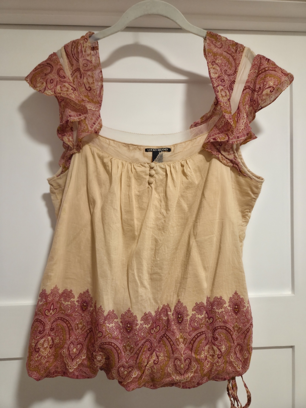 Lucky Brand Vintage Y2K Boho Peach Pink Paisley Cotton Silk Flutter Cami XL